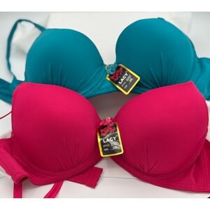 (2) LACY Brand  38B Bra - Style 82557- Wire - Padded - Teal/Pink- New With Tags
